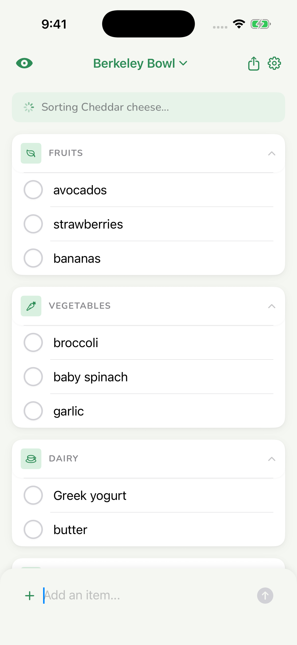 Lettuce Know sorting groceries into aisle groups on an iPhone